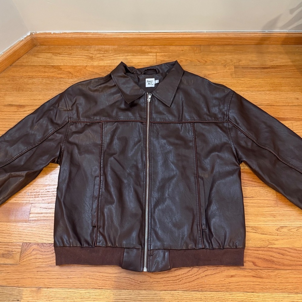 Princess Polly Brown Vegan Leather Bomber Jacket Faux Leather Size US 4